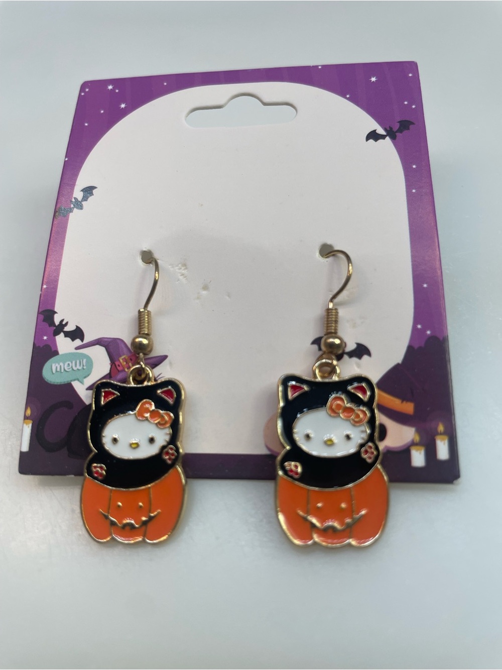 Hello Kitty-Inspired Black & Orange Pumpkin Drop Earrings
